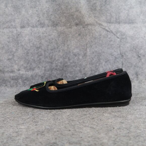 New York Lites Shoes Womens 8 Slippers Velvet Embroidered Horn Holly Black Flats - Picture 4 of 16